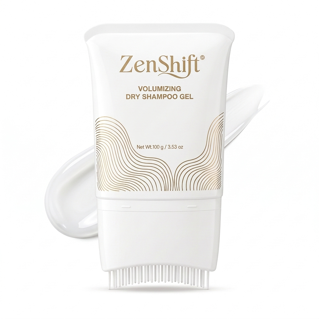 ZenShift Volumizing Dry Shampoo Gel, 100g, with its built-in comb applicator